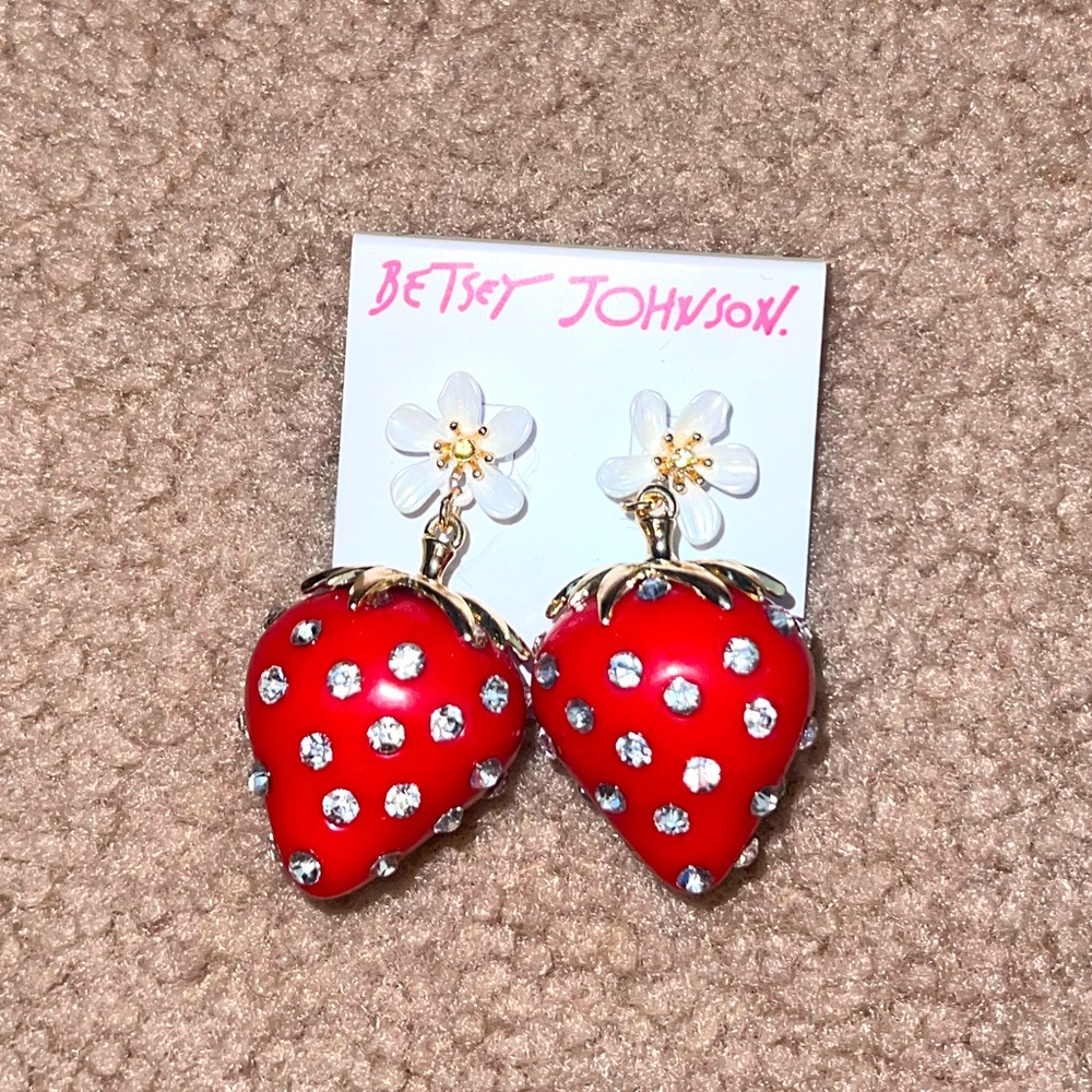 New on card Betsey Johnson large STRAWBERRY earrings